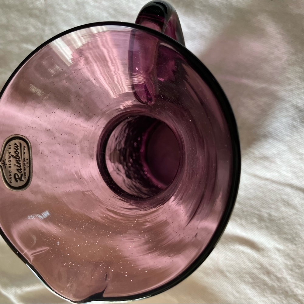 Hand blown crackle glass pitcher amethyst Rainbow Glass original brand sticker 8 - Picture 4 of 6